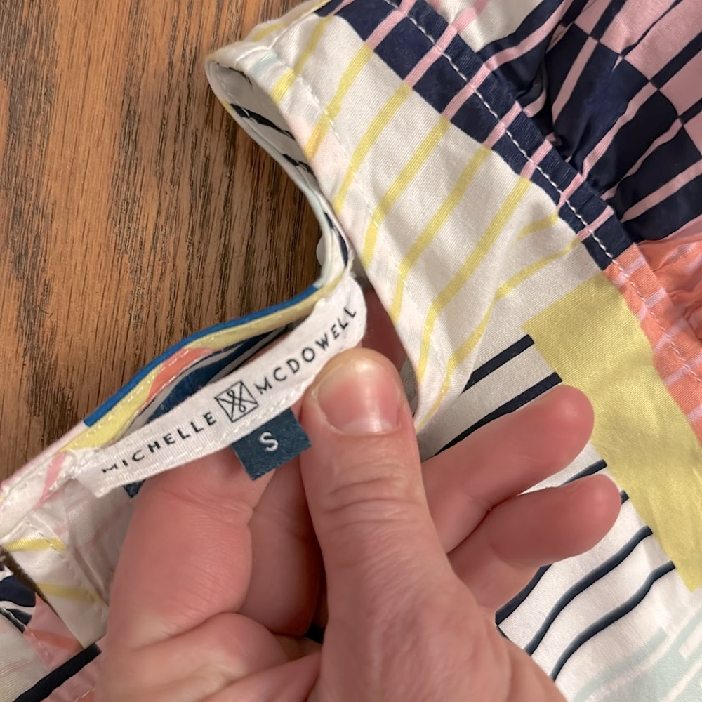 Michelle McDowell Multicolored Ruffle Blouse Striped Color Block Print Small - Picture 3 of 4